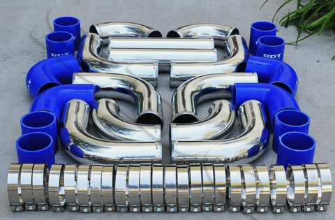 GPI 2.5" 64mm 12PCS  Aluminum Universal Intercooler Turbo Piping pipe Kit Blue