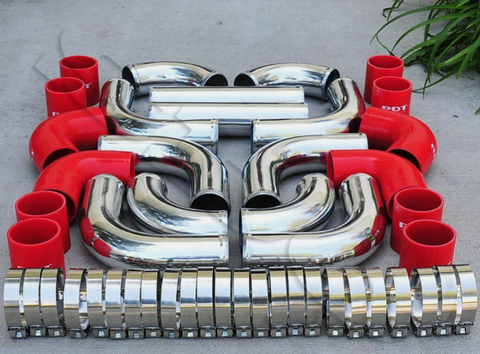 3" INCH 76mm Aluminum Universal Intercooler Turbo Piping pipe Kit & RED hose kit