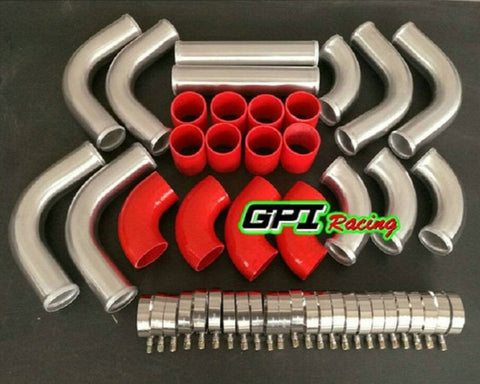 GPI 2" 51mm 12PCS Aluminum Universal Intercooler Turbo Piping pipe Kit & red hose