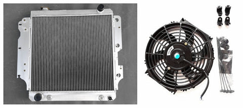 GPI  3row Aluminum radiator+fan for 1987-2006 Jeep Wrangler YJ TJ 2.4L/2.5L L4, 4.0L/4.2L L6 1987 1988 1989 1990 91 92 93 94 95 96 97 98 99 2000 01 02 03 04 05 06