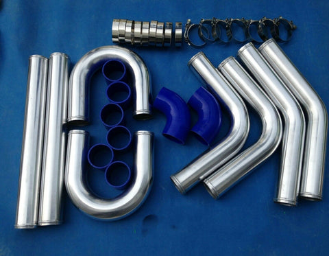 GPI 2.5" Inch 64Mm Aluminum Turbo Intercooler Piping Kit Universal Pipes Clamp Blue