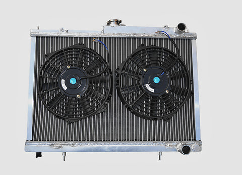 52MM Aluminum Radiator & FANS for Nissan Skyline R33 R34 GTR GTST RB25DET MT 1994-1998 1994 1995 1996 1997 1998